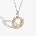 Daidan 925 Silver and Gold Plated Three-Ring Pendant Necklace Trendy Zirconia Necklace for Weddings and Parties