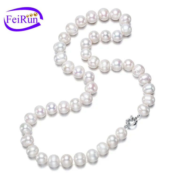 11-12mm Potato AA- Grade Big Large Size White Color 18 Inches Real Chinese Freshwater Fresh Water River Pearl Necklace