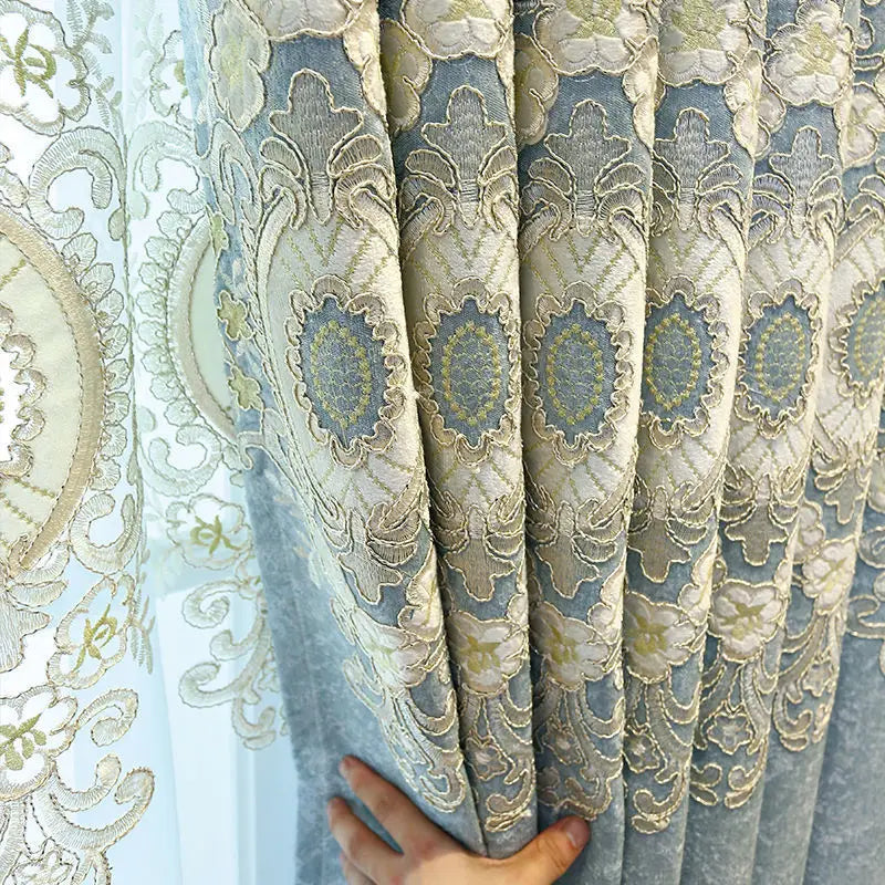 XinLan Luxury Living Room Curtain Sets Unique Heavy Weight Woven Embroidery Window Curtain