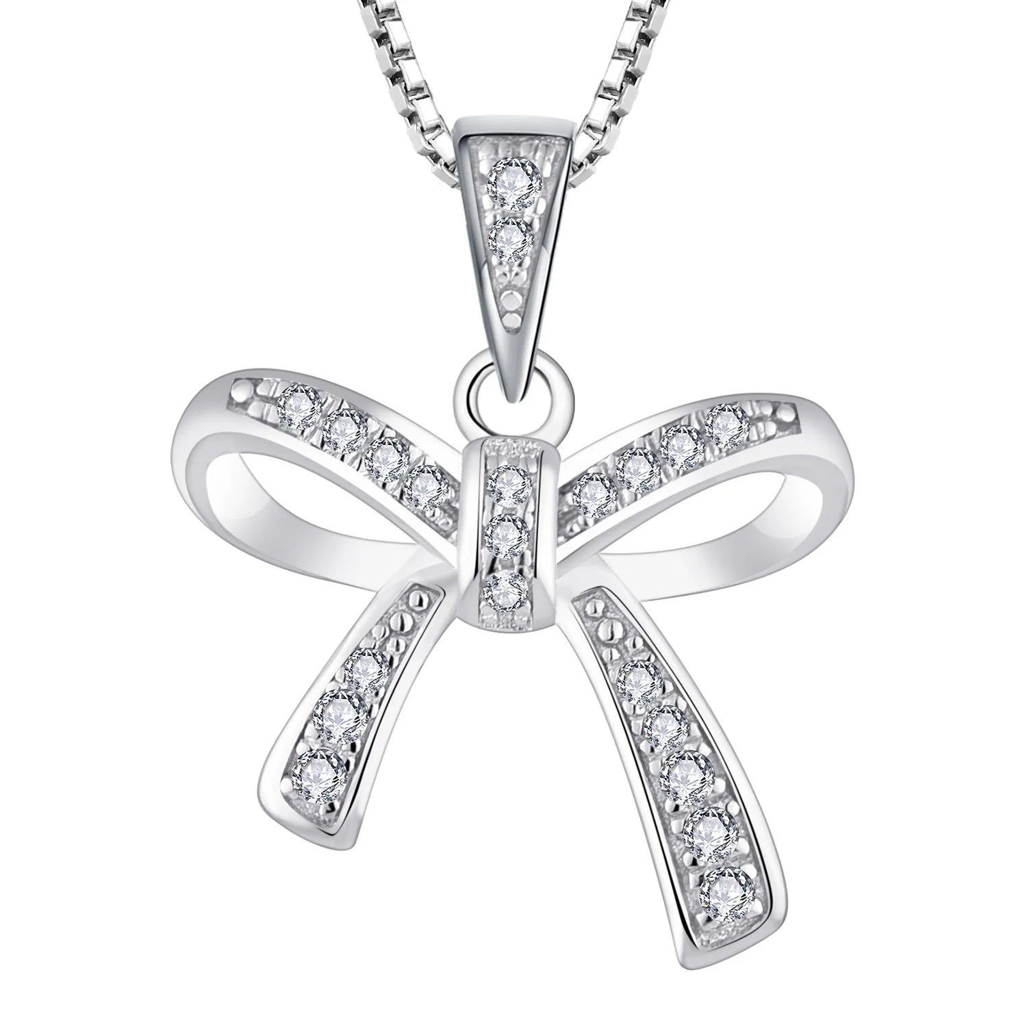 Factory Wholesale Gold Plated 925 Sterling Silver Bow Shape White Zircon Necklace Jewelry