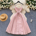 Halter Neck Dress LW1228 Summer Strapless Pleated Dress Slimming Waist-Cinching Long Gown Dress for Beach