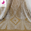 HY1734 French Heavy Pearl Lace Beading Silver White Wedding Fabric Mesh Sequin For Bridal Gown