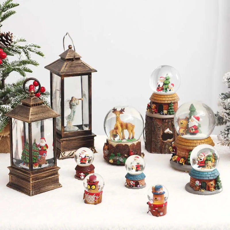 Hot Sale Christmas Indoor Decoration Illuminated round Poly Resin Snow Globe with Blowing Snow