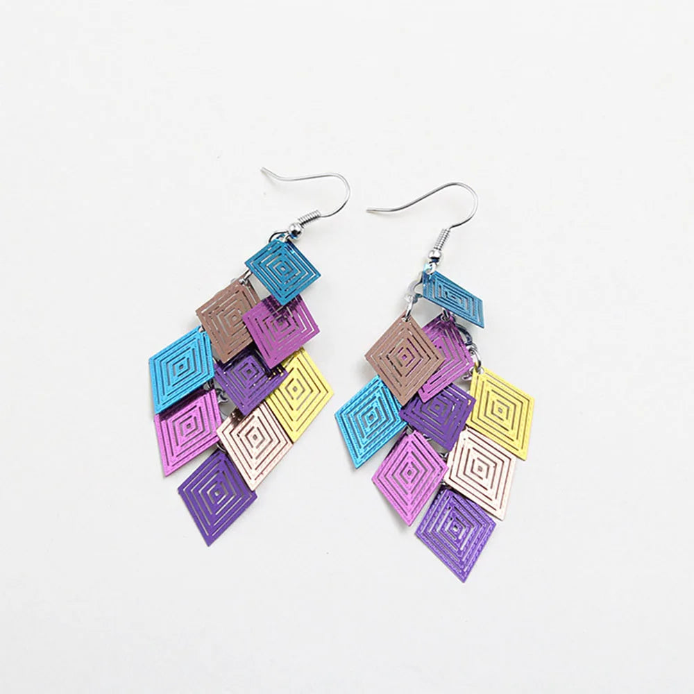 Trendy Korea New Design Brass Alloy Enamel Multi Layered Bohemian Rhombus Dangle Drop Earring Women Earrings Jewelry