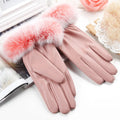Beautiful Ladies Fur Decoration Warm Driving Leather PU Gloves