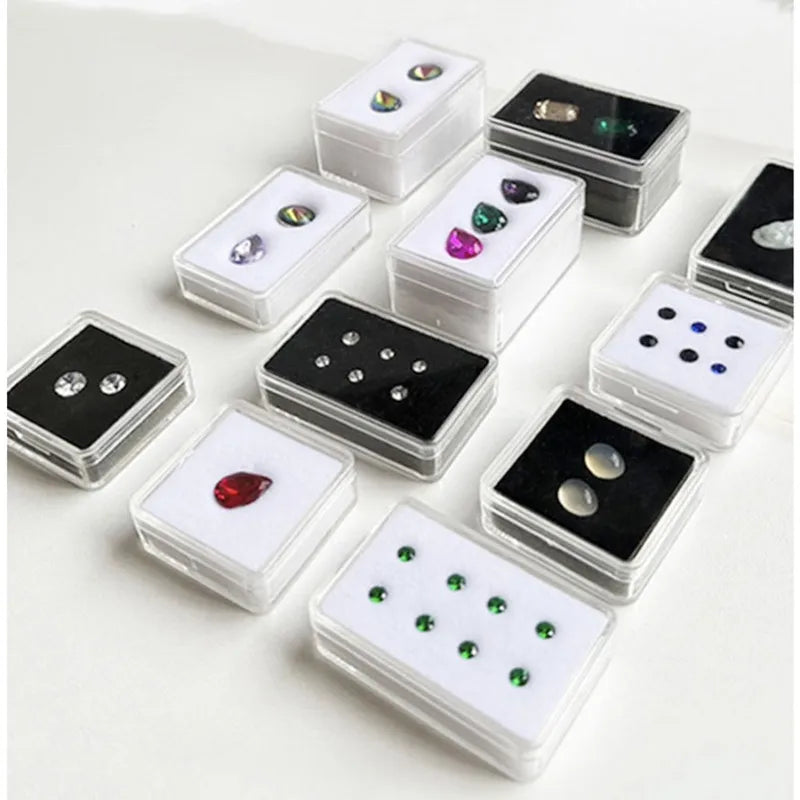 Plastic Acrylic Transparent Jewelry Bare Stone Display Box White Black Sponge Colored Diamond Packaging Box Jewelry Organizer