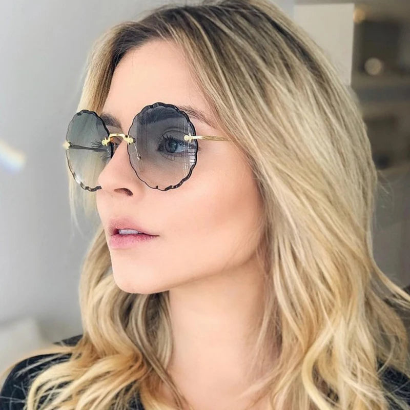 Kenbo Eyewear 2020 New Arrival round Ripple Gradient Lens Women's Sunglasses Fashion Vendor Rimless Metal Frame Sun Glasses