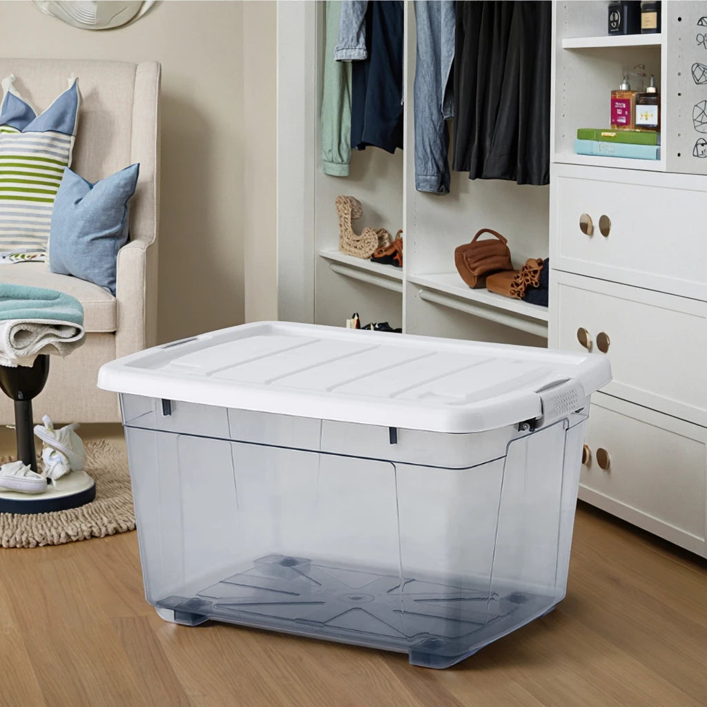 Large Rectangle Box Clothes Storage PP Plastic Storage Bins Modern Design Lightweight Grey Transparent 138L 79L Multifunction