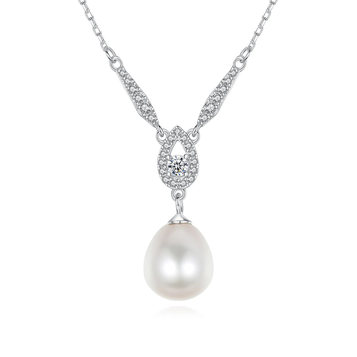CZCITY 925 Sterling Silver Pearl Fashion Teardrop Cz Pendant Delicate Gold Iced Out Bling Designer Necklace