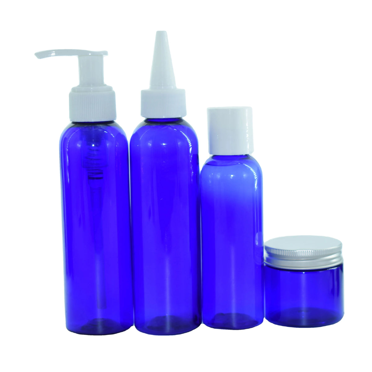 Blue Bottle 100ml PET Empty Plastic Cosmetic Bottles and Jars Packaging Set Skin Care Cream Hair Oil Blue Dropper Bottle