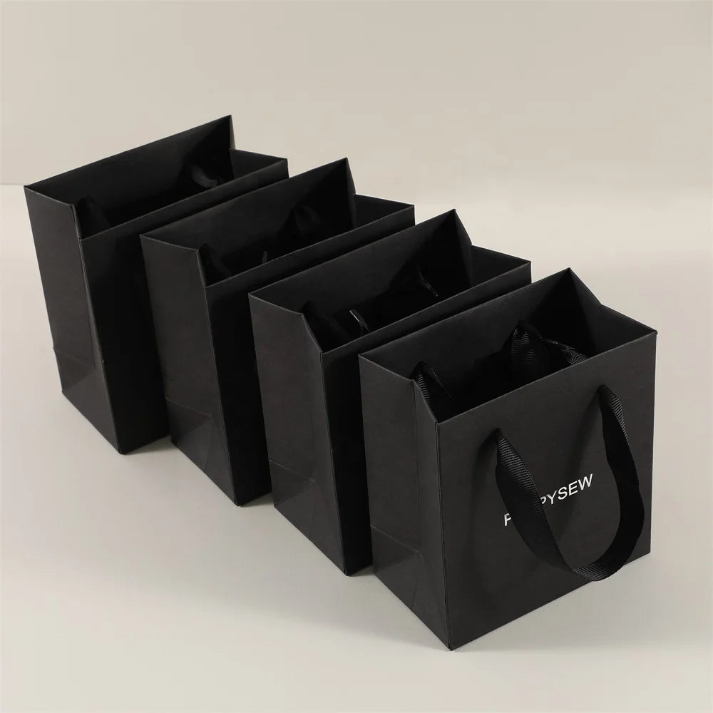 PUPPYSEW Jewelry  Black Paper Bag  Gift Packaging Paper Bag With Custom Logo Jewelry Packaging Paper Bag