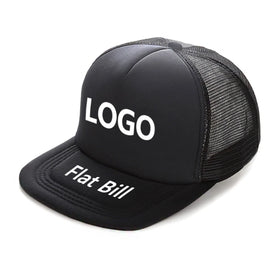 Custom Logo Flat Bill Cap Foam 5 Panel Mesh Trucker Hat Snapback Caps