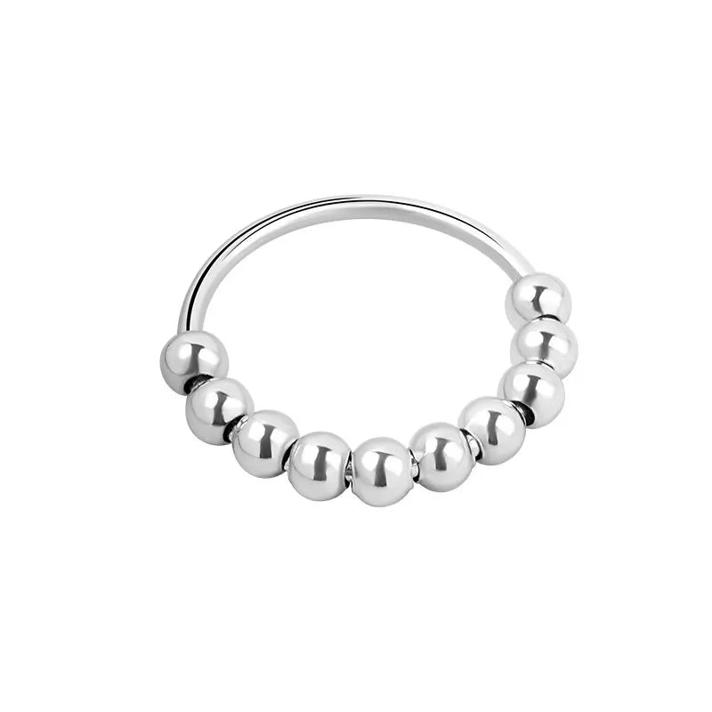 Daidan Hot Sale Beaded Necklace Women Anti Stress Anxiety Relief Spinner Fidget 925 Sterling Silver Ring