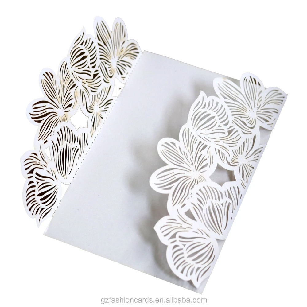 Wholesale White Laser Invitation Holder Rose-hollowed Pattern