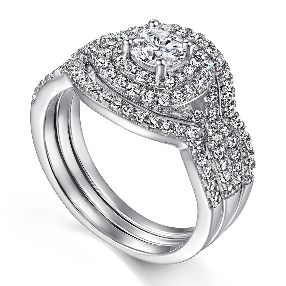 Luxury Round Cut 5mm Diamond Cubic Zirconia White Gold Colour Customized Engrave Logo Silver Ring MegaBDM