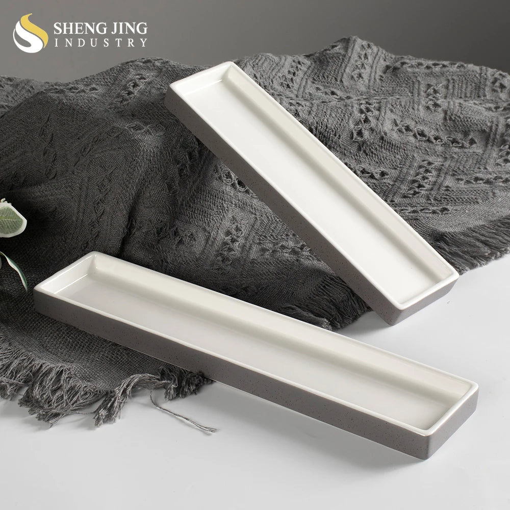 Hot Sale Ceramic Sushi Sashimi Dishe & Plate Restaurant Long Strip Tray Oblong Porcelain Rectangle Dessert Dinner Teller Vajilla