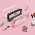 Fashion Transparent clear Make up Bag  Luxury Saffiano Leather Pvc Cosmetic Bag