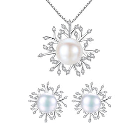 Daidan Natural Pearl Jewelry Set Women 925 Silver Woman Rhodium Plated Fine Jewelry Snowflake Jewelry Sets