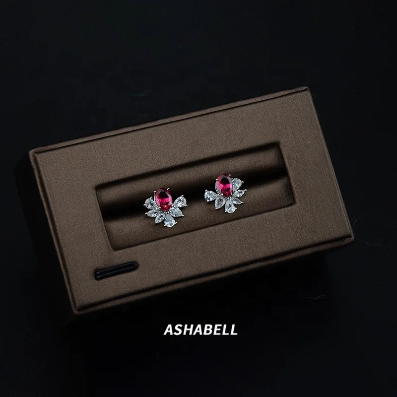S925 Silver High Carbon Diamond Earrings Red Contracted Temperament Women Euramerican Popularity Senior Jewelry Earring