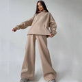 500Gsm Fleece Cotton Womens Oversized Pullover Hoodies New Apparel Custom Baggy Two Piece Wide Leg Pant Set Women Sweatsuit