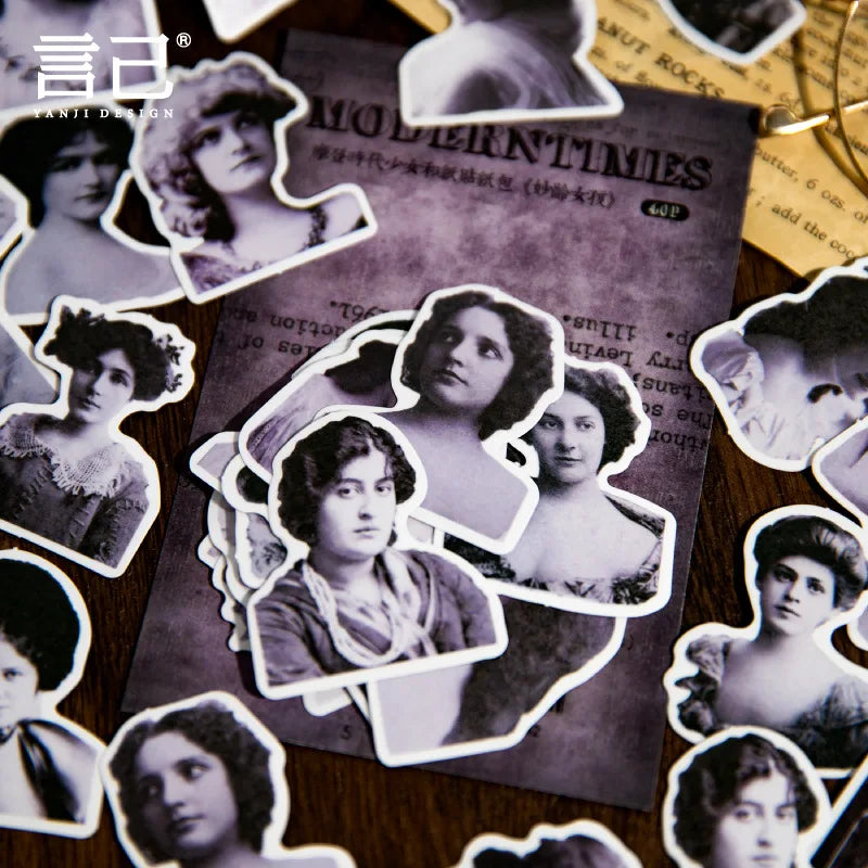 Modern Times Girls Series Retro Decorative Handbook Sticker Pack 40pcs/pack on Base Paper