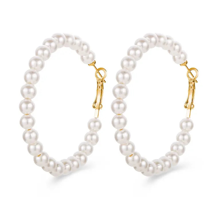 SC 2023 Fashion Gold Plated Pearl Beaded Big Hoop Earrings Jewelry Female Vintage Classic Multi-type Pearl Hoop Earrings Women