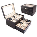 Men Women Jewelry Display Drawer Case 2 Tier Organizer Watch Showcase 20 Slot PU Leather Lockable Watch Storage Boxes