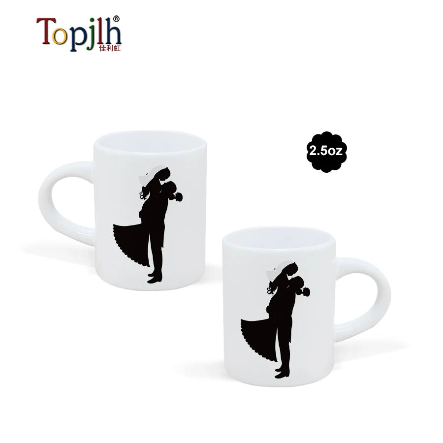 Topjlh 2.5oz Sublimation Blanks Ceramic Mugs Modern Plain White Smooth Surface Customized Printed Logo for Coffee and Whiskey
