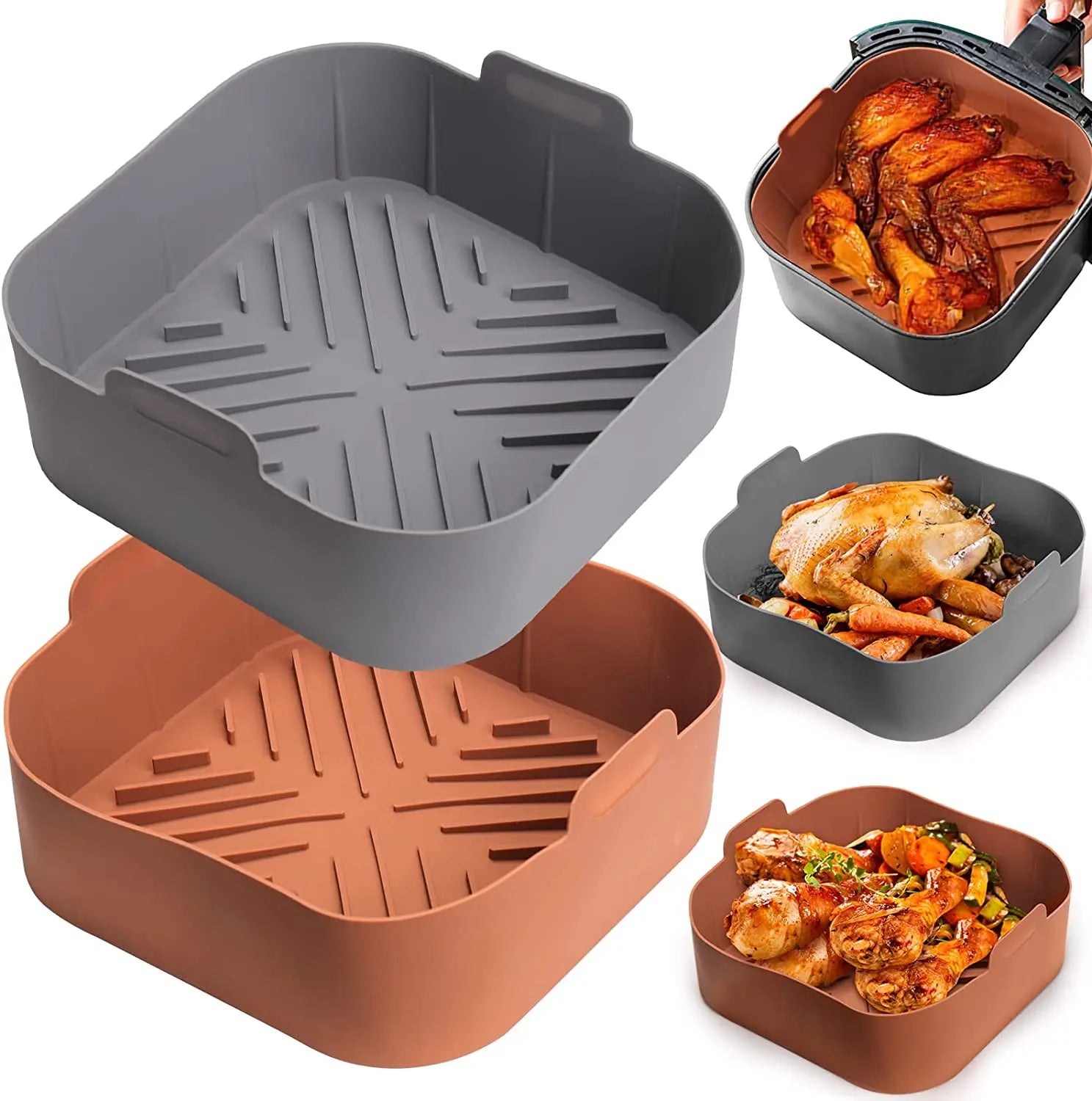 Food Grade Square Reusable Air Fryer Silicone Pots Food Safe Air Fryers Oven Silicone Air Fryer Basket Liners
