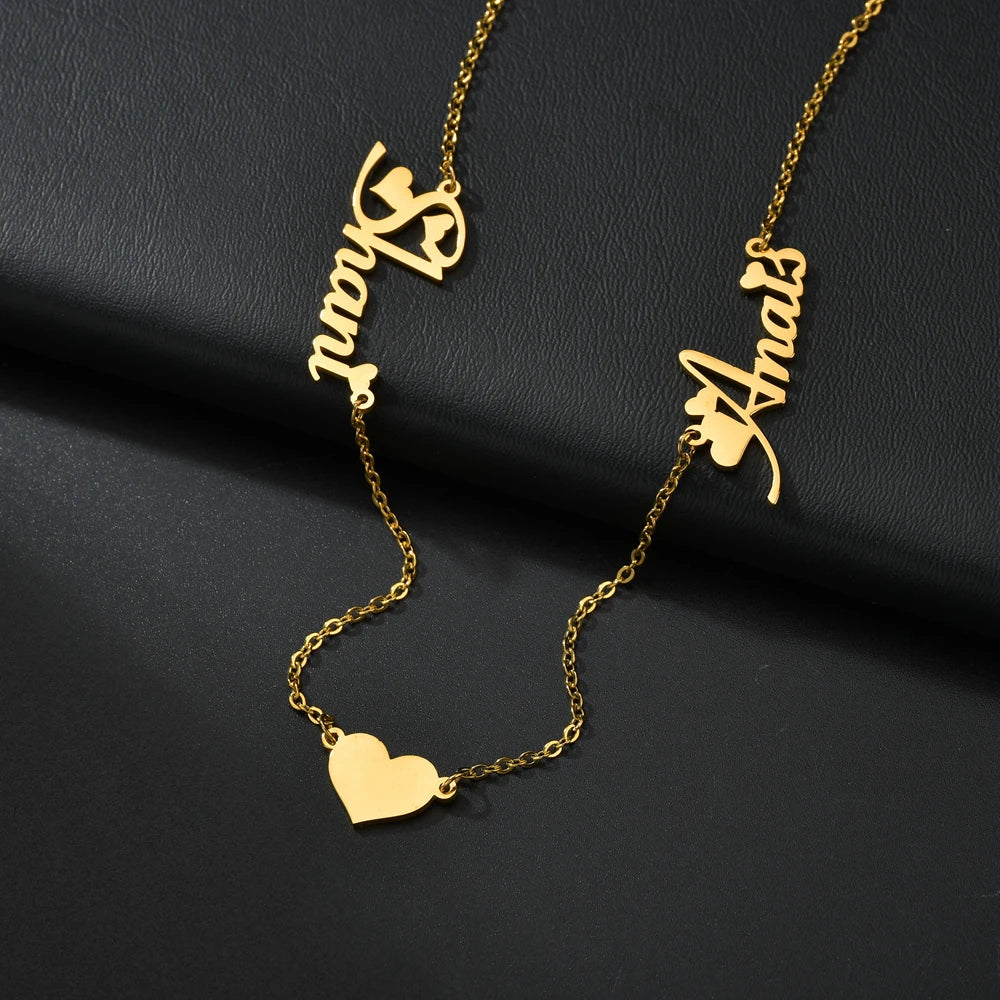 Custom Name Necklace With Heart Personalized Name Plate Hypoallergenic Stainless Steel Box Chain Necklaces Jewelry Gift