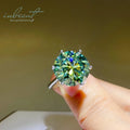 Silver 925 Original 10 Carat Round Brilliant Cut Diamond Test Past Sparkling Green Moissanite Ring for Women Gemstone Jewelry