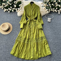 Autumn Elegant Party Dresses 2024 Women Hollow Hook Flower Embroidery Maxi Dress A-line Female Dress
