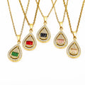 Elegant Luxury Stainless Steel Women's Water Drop Shaped Necklace Set Gold Plated Pendant with Link Chain Fashionable Jewel