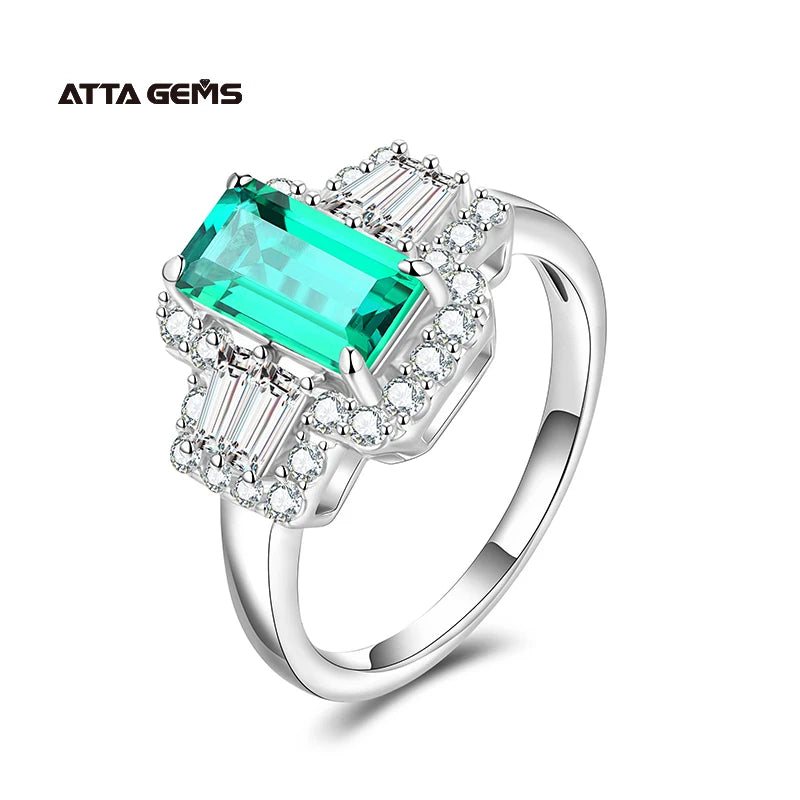 New Created Hydrothermal Gemstone Green Zambian Emerald 925 Sterling Silver Jewelry Rings
