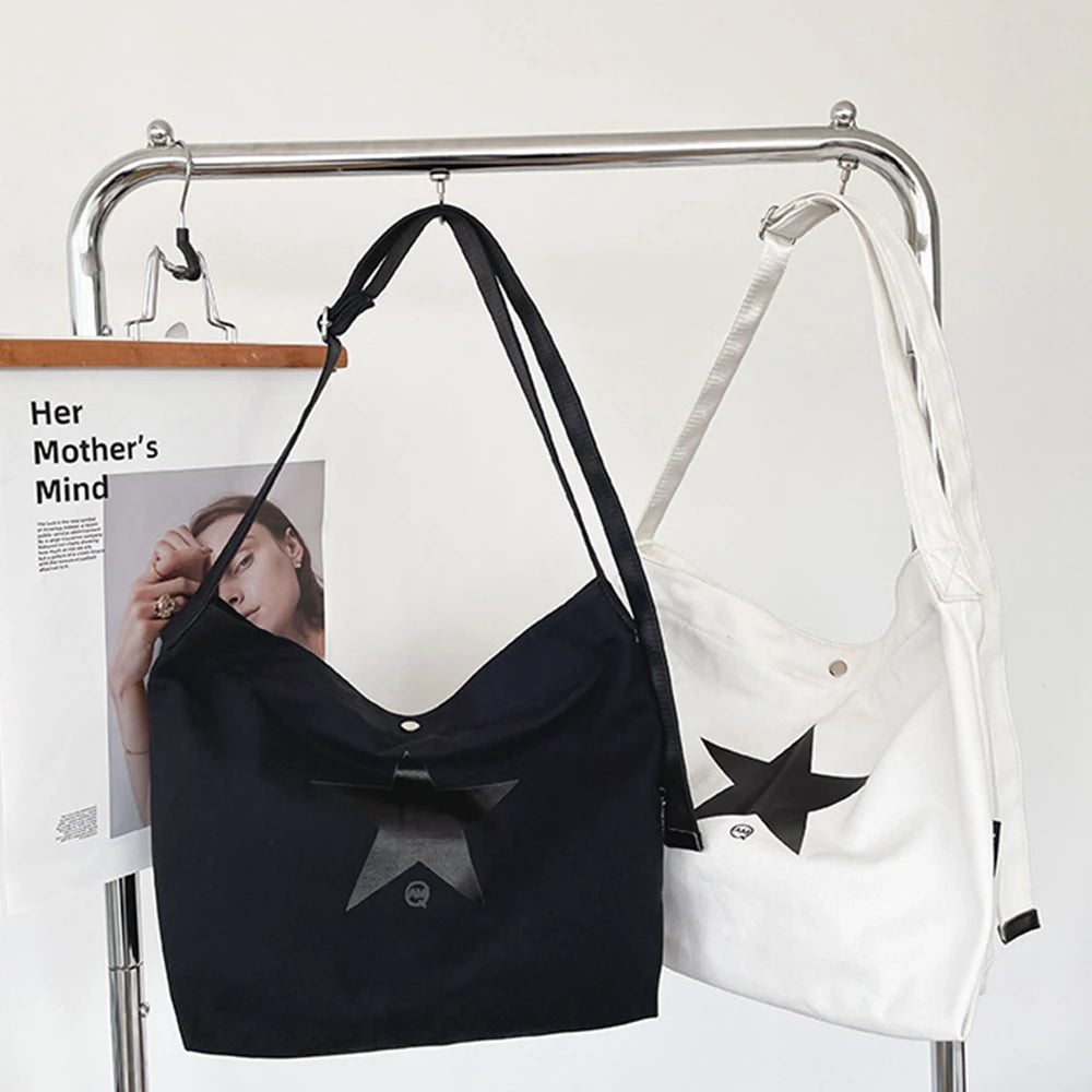 Hot Sale New Style Canvas Tote Bag Women Man Canvas Crossbody Bag Star Print Large Capacity Fashion Canvas Tote Bag