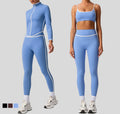 Light Blue Outdoor Running Tight Gym Fitness Long Sleeve Jacket Leggings Sports Suits Women Fitness Activewear 4 Piece Yoga Set