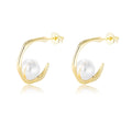 Luxury 925 Sterling Silver Hook Shape Earring Ear Studs Shell Pearls Dangle Gold Color Drop Earrings for Women Fashion Jewelry