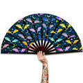 UV Glow Women Cute Large Bamboo Hand Fan Folding Fans As Rave Festival Party Accessories