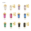 Fuamay Gold-Plated Baguette CZ Diamond Stud Earrings White Purple Tiny White Baguette Earrings Engagement Wedding Anniversary
