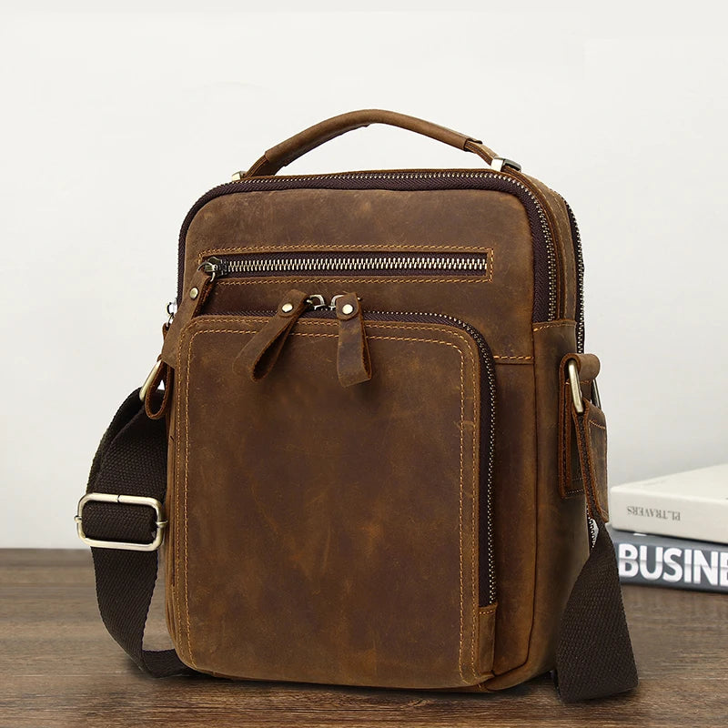 SCHLATUM Quality Crazy Horse Cowhide Leather Crossbody Messenger Bag Single Shoulder Custom Logo Wholesale Vintage Design