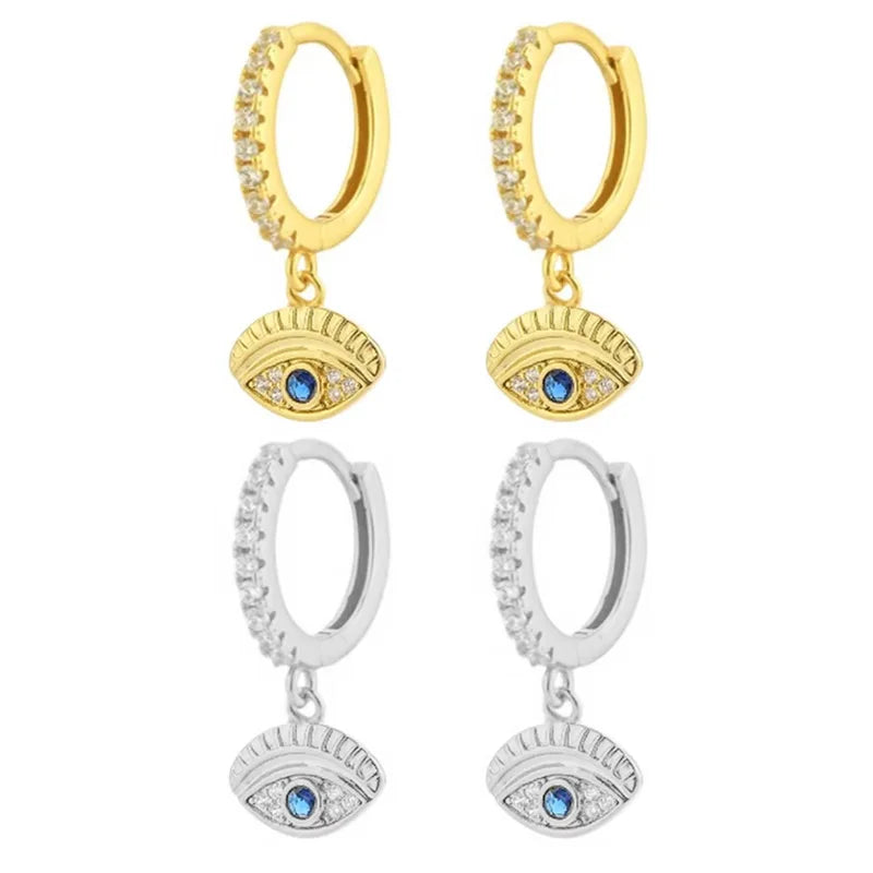EH1117 Vintage Ear Fine Jewelry Huggie Earrings Zircon Blue Evil Eyes 925 Sterling Silver Hoop Earrings for Women Daily Wear MegaBDM