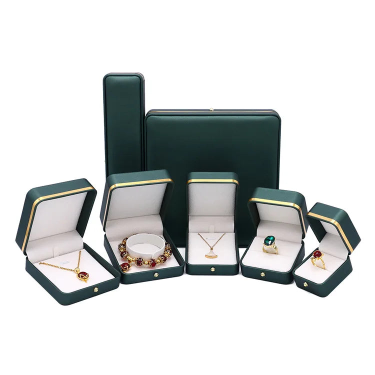 Luxury Earrings Rings Bracelet Necklaces Boxes Packaging Case Organizer Green PU Leather Jewelry Case Box Jewellery Storage Box