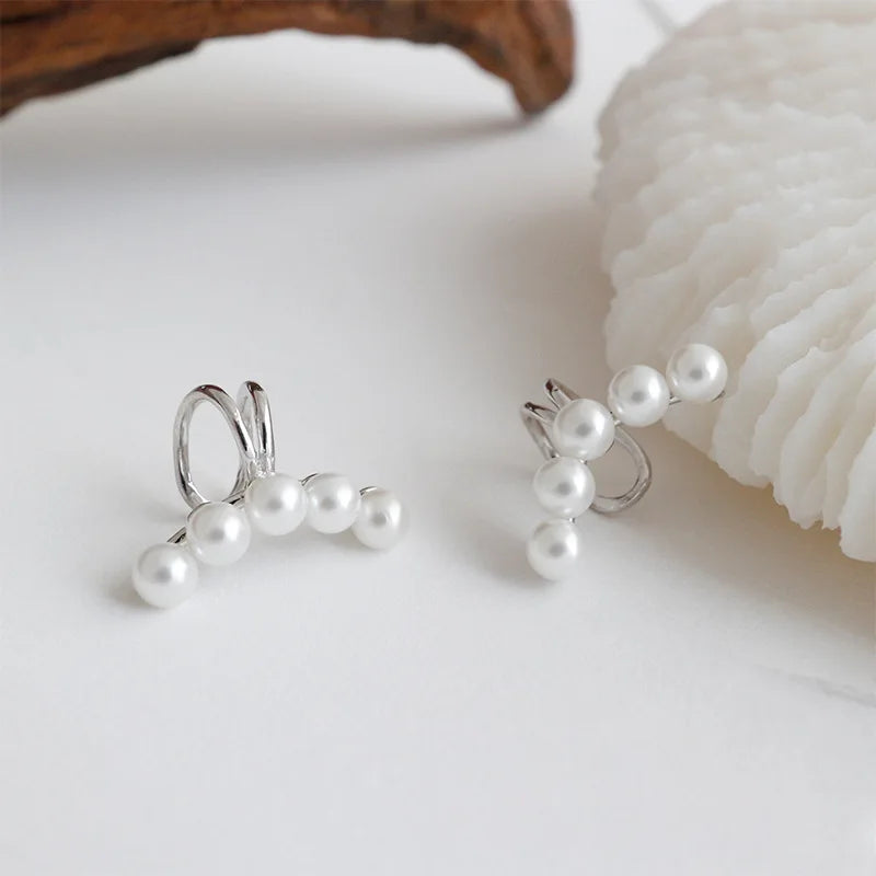 New Fashion Unique Design 925 Sterling Silver Ear Cuff Non-pierced Shell Pearl S925 Silver Earrings for Women EK249