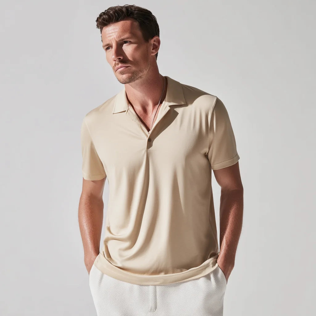 2025-2026 Men's Luxury Silk-Cotton Open Collar for Polo Shirt Solid Pattern Knitted Fabric