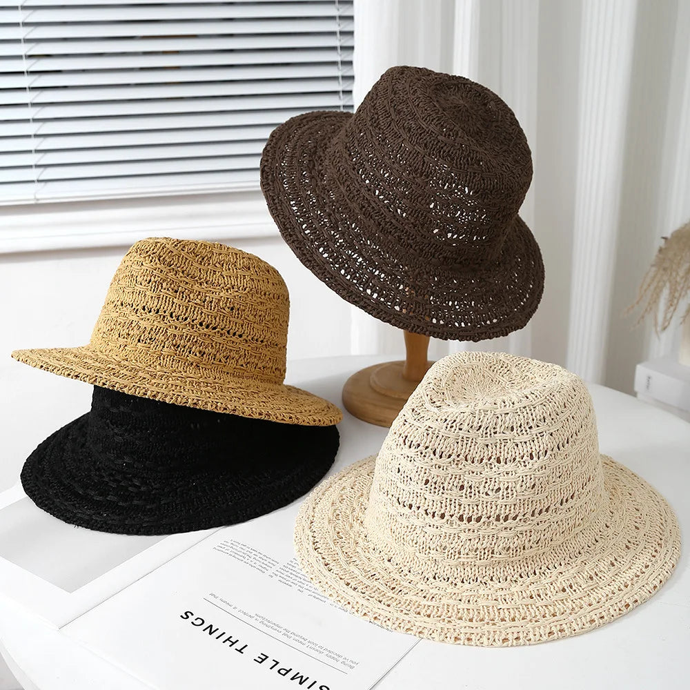 Men Women Retro Jazz Spring Summer Hollow Breathable Panama Straw Hat