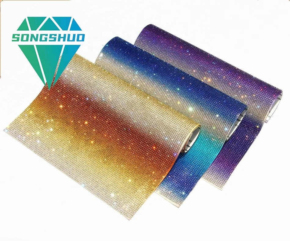 Customized 15.8 * 9.4 Inches Gradient Rainbow Pattern Glittering Crystal Rhinestone Sticker Self-Adhesive Sticker