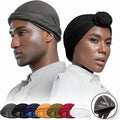 Custom logo Silk Satin Lined Halo Turban Head Wrap Skull Cap Hair Cover Sleeping Bonnet Hat for Men and Women