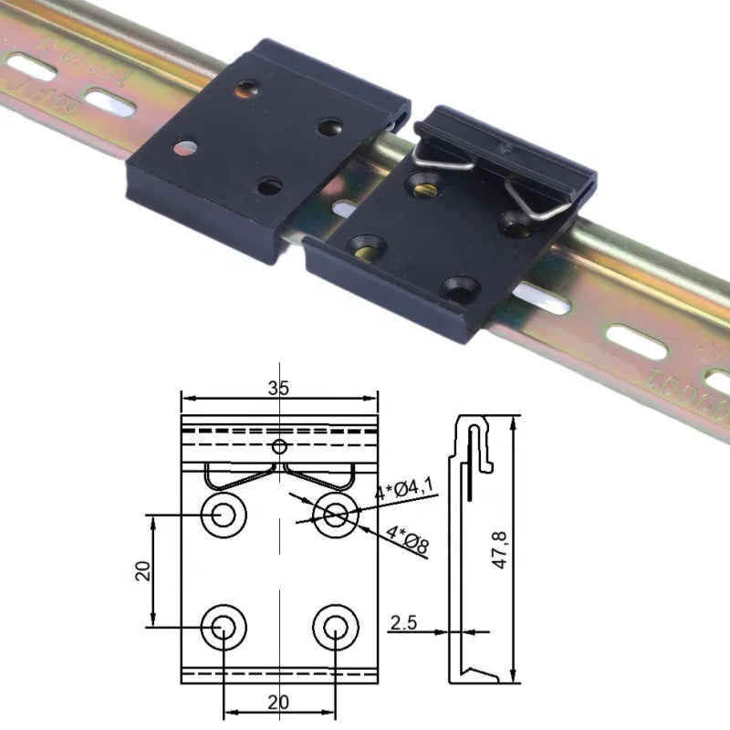 35mm Wide 4-Hole Aluminum Alloy Solid State Relay Bracket Fastener with Snap Hook for Guide Rail Buckle Brackets