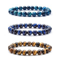 Wholesale Men's Gemstone Jewelry 8mm Rainbow Red Blue Green Tiger Eye Crystal Rhinestone Beads Gold Plated Trendy Men's Gift
