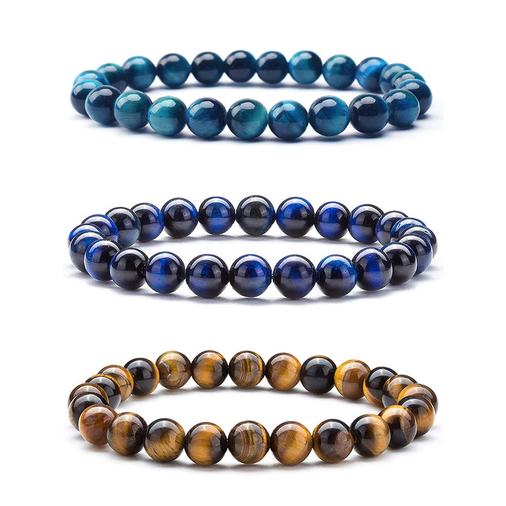 Wholesale Men's Gemstone Jewelry 8mm Rainbow Red Blue Green Tiger Eye Crystal Rhinestone Beads Gold Plated Trendy Men's Gift